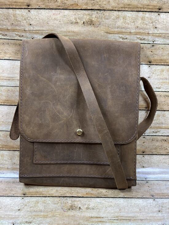 Margaret Vera Handbags - Margaret Vera Brown Distressed Leather Vertical Messenger Crossbody Bag Artisan